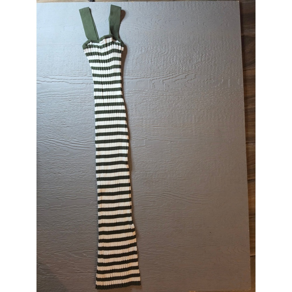 Merokeety Womens Ribbed Knit Striped Maxi Dress Olive Green Cream XS Bodycon